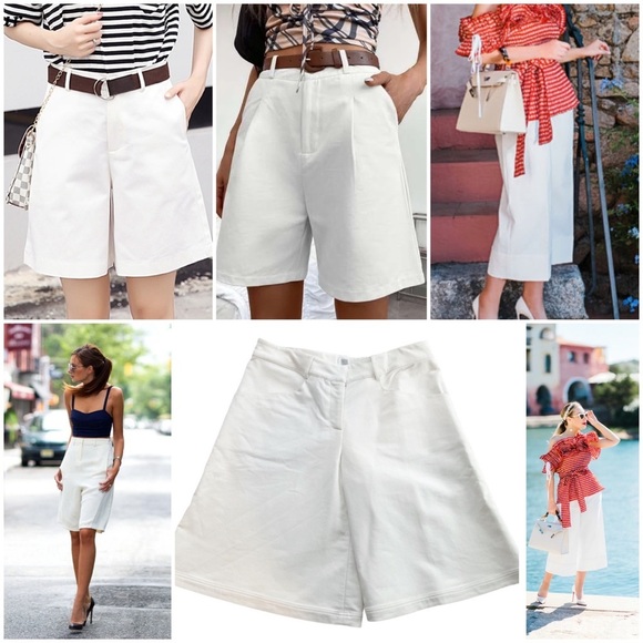 Rosie Assoulin White Wide leg Bermuda Culottes gaucho oversized shorts 10 Flared - Picture 8 of 10
